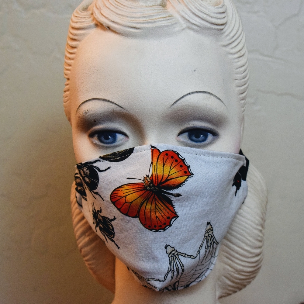 Butterfly and beetle reusable cotton face mask